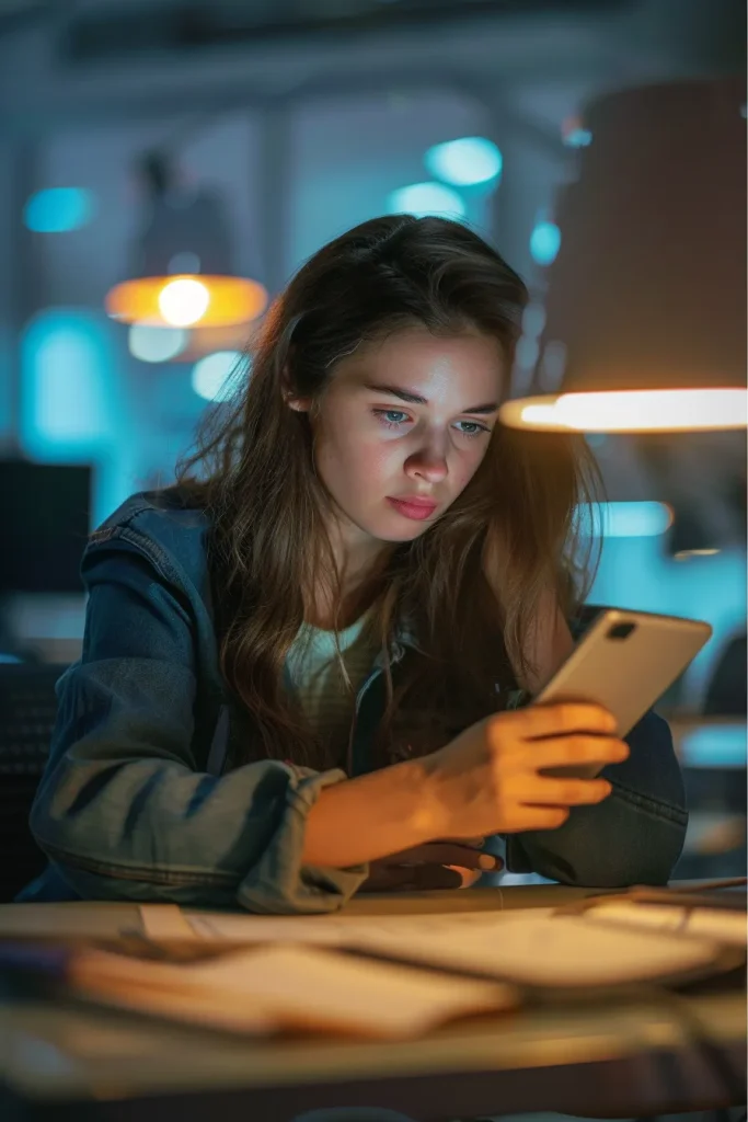 Young woman staring at phone