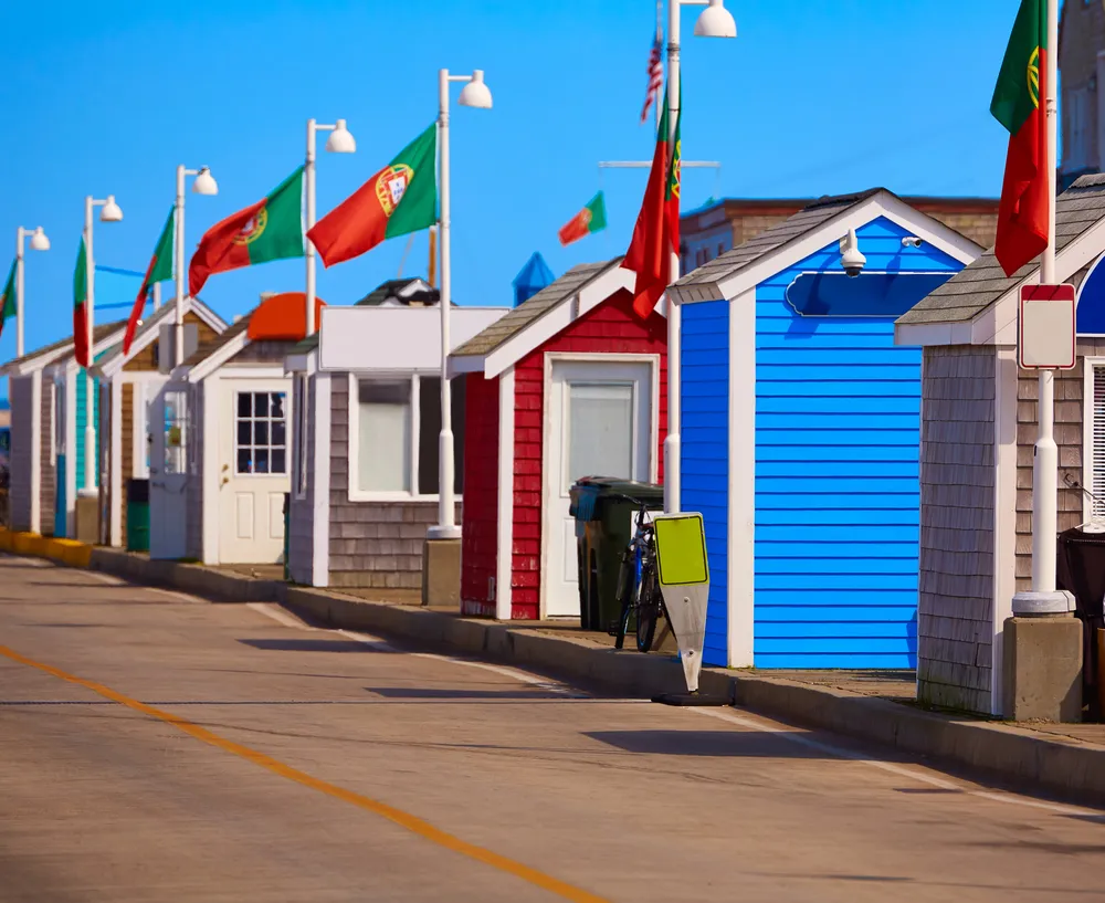 A picture of a row of colorful shacks in Provincetown