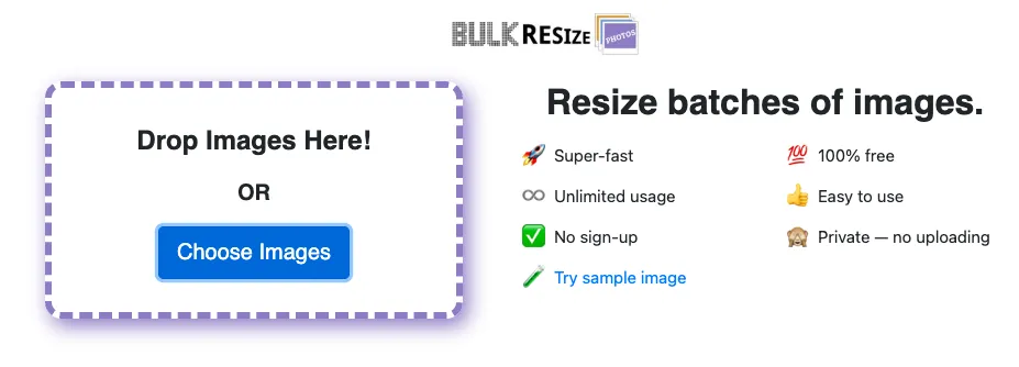 Screenshot of the website Bulk Resize